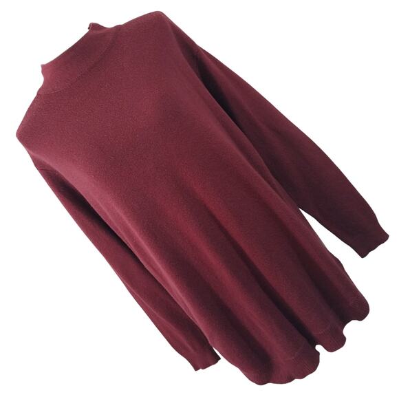 CHICO'S! RICH BURGUNDY RED COTTON BLEND MOCK NECK TUNIC LENGTH SWEATER! SZ M - Picture 1 of 9